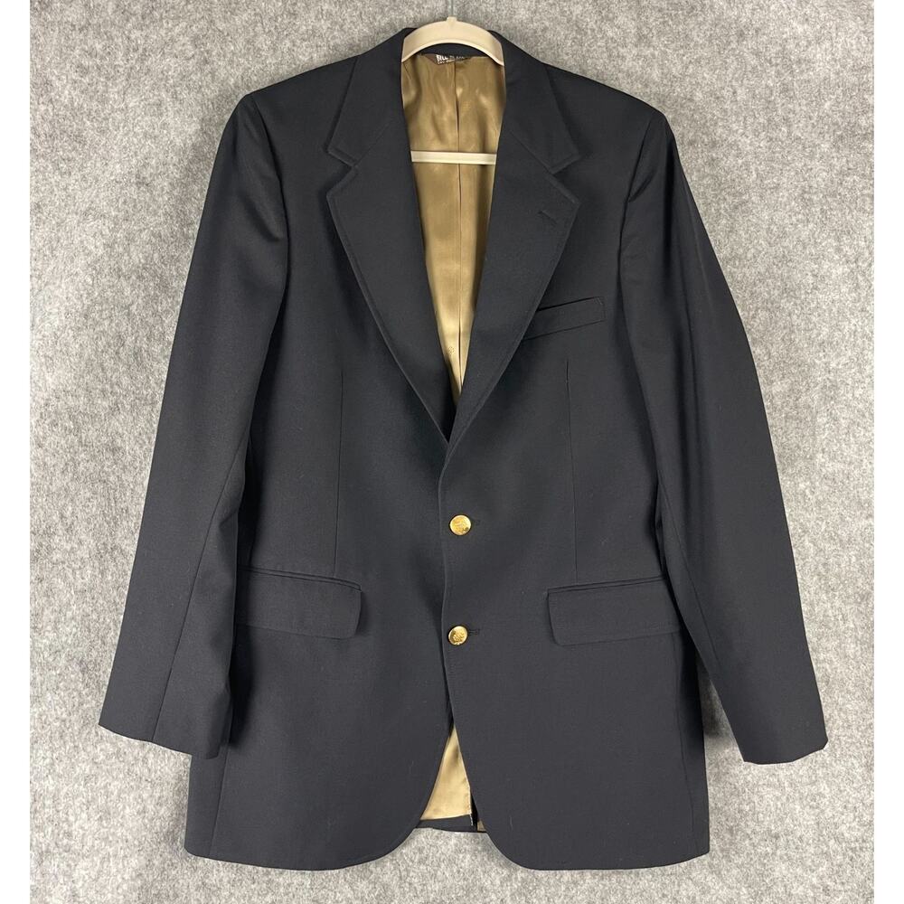 Vintage Bill Blass Blazer Sport Coat Men 40R Black Gold Button Classic Career - Picture 1 of 16